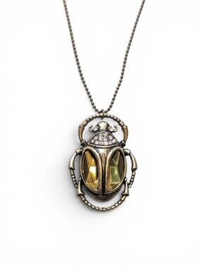 Claire's Vintage Antique Goldtone Scarab Beetle Rhinestone Pendant Necklace